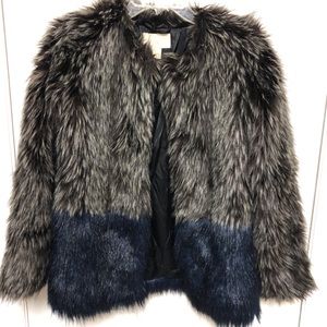 H&M Faux Fur Coat Size 2 blue and gray